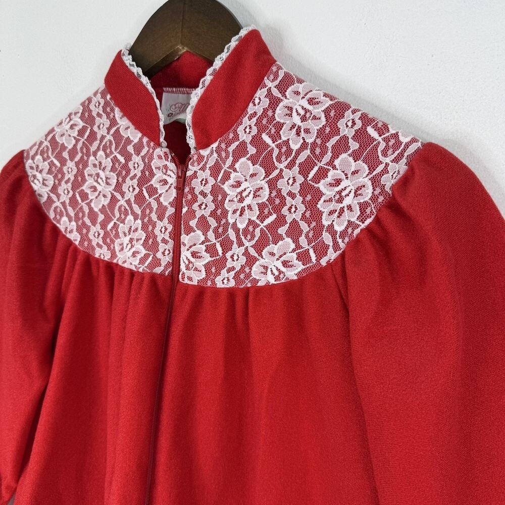 Allison Ann Nightgown Vintage Girls 10 Red Fleece Long Sleeve Lace Trim Sleep